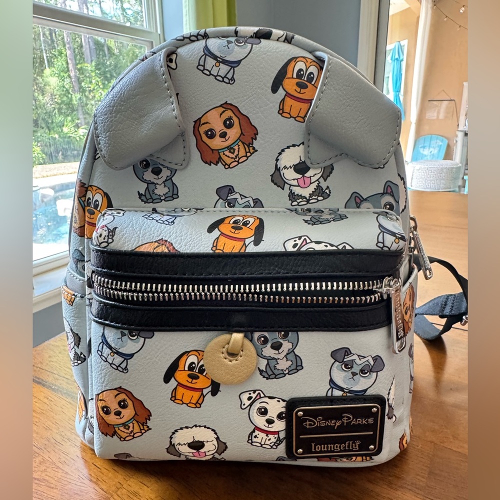 Loungefly Gray and Black Dog Pattern Backpack
